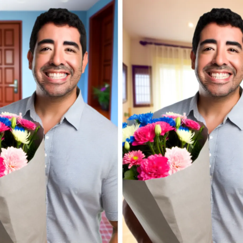 Mosolygó vásárló friss virágcsokorral a kezében