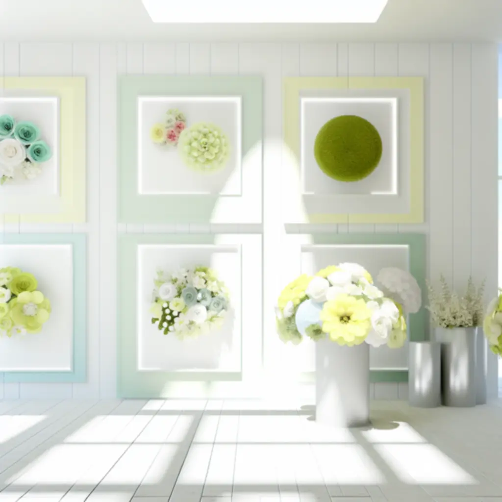 Modern, 2024-es virágkötészeti trendeket bemutató elegáns virágkompozíciók