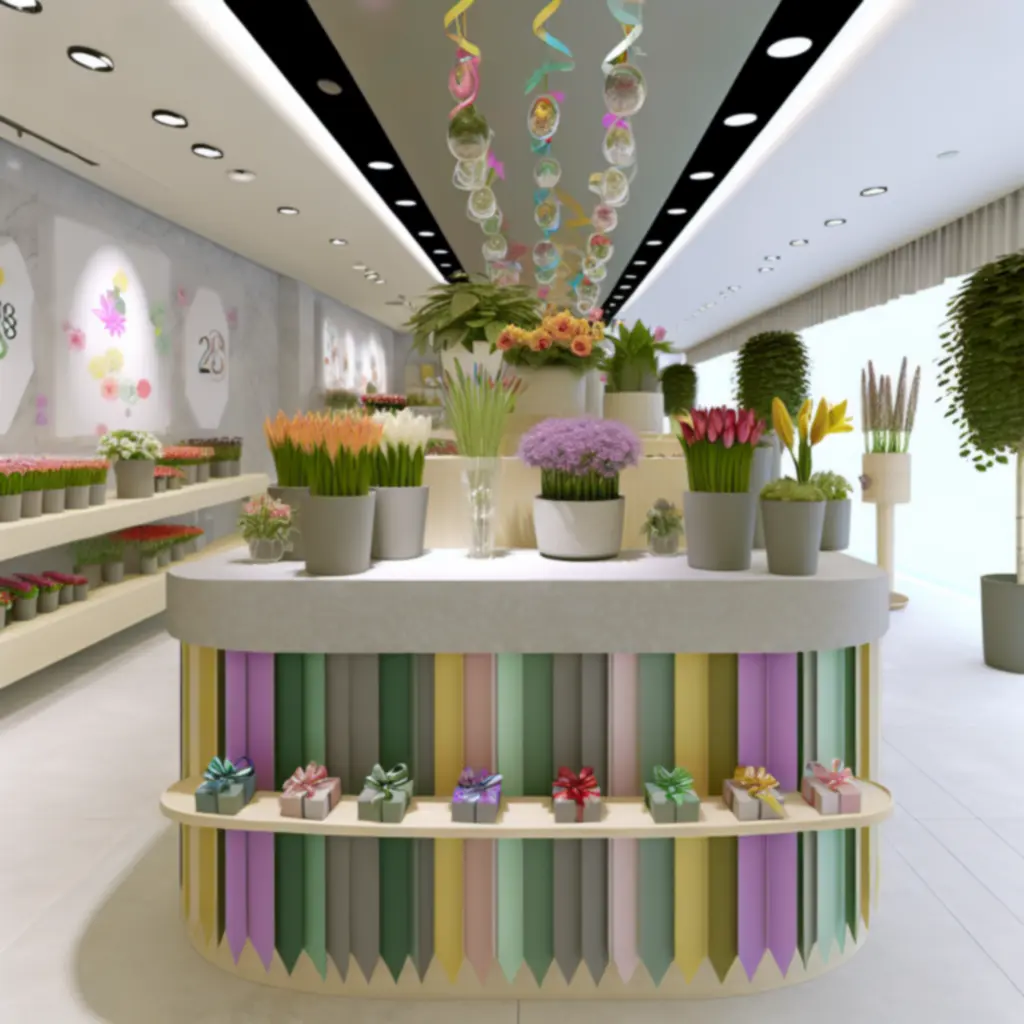 Új szezonális virágkínálat elegáns bemutatóasztalon