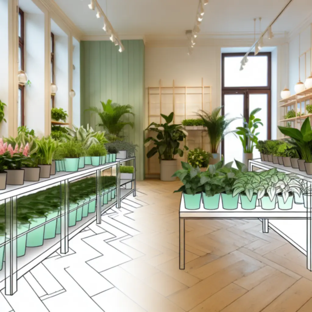 Válogatott szobanövények és dísznövények elegáns, világos enteriőrben.