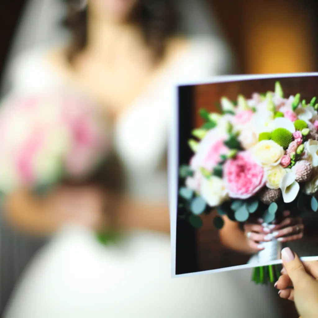 Egyedi esküvői menyasszonyi csokor valódi FlowerPoiint vásárló kezében